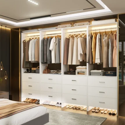 8ft Closet System with Wooden Drawers and Hanging Rods (Set of 4)