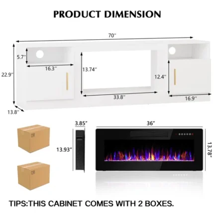 Alazik TV Stand for TVs up to 78" with Fireplace Included